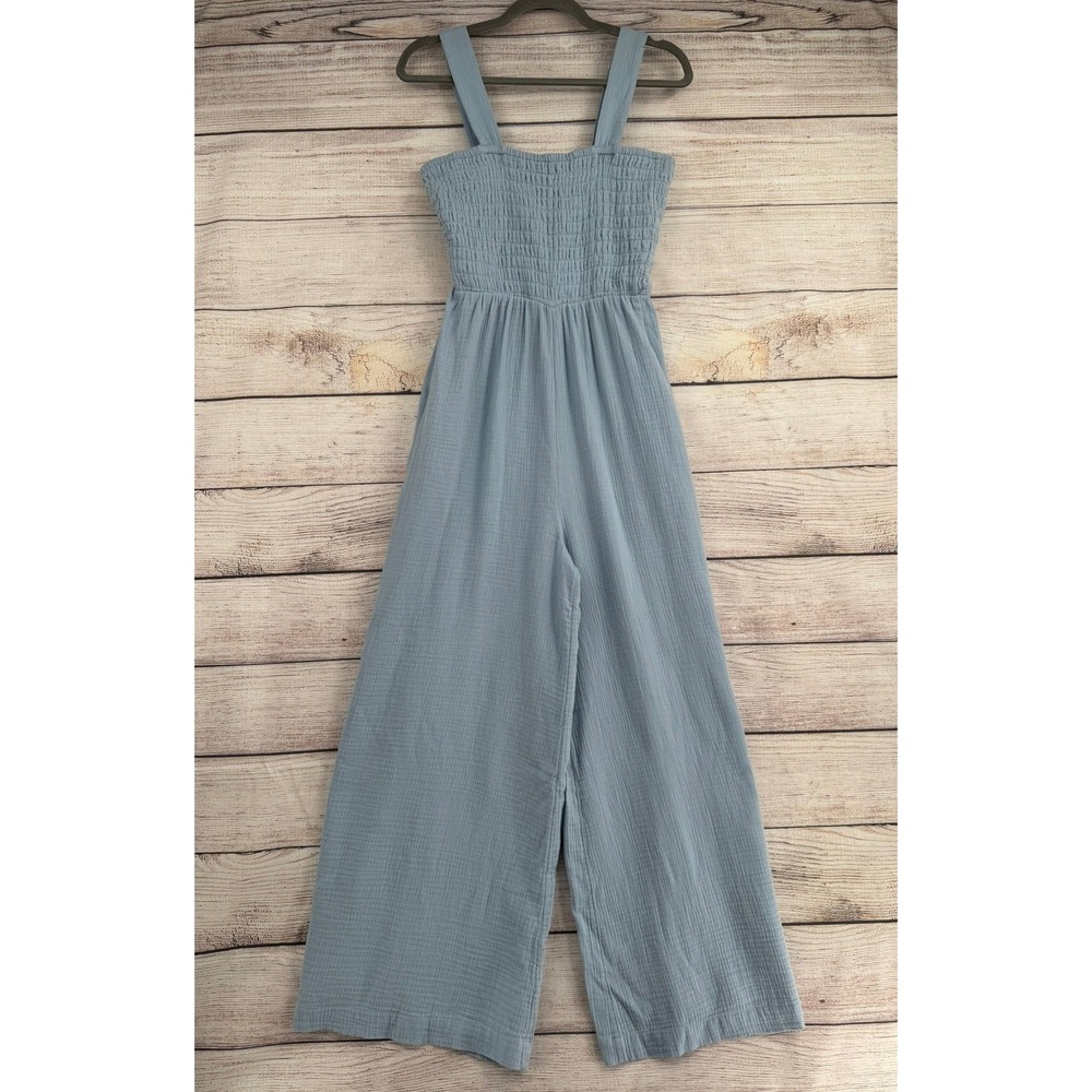 Quince Cotton Gauze Jumpsuit Women S Blue Smocked Wide Leg CCPL004